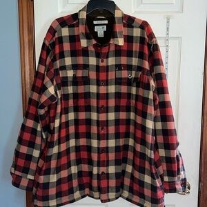 L.L. Bean-XXL-orange/brown fleece line soft flannel plaid shirt, jacket/shacket.